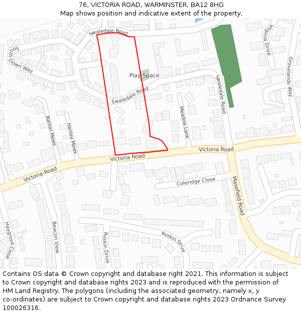 76, VICTORIA ROAD, WARMINSTER, BA12 8HG: Location map and indicative extent of plot