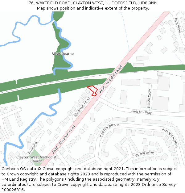 76, WAKEFIELD ROAD, CLAYTON WEST, HUDDERSFIELD, HD8 9NN: Location map and indicative extent of plot