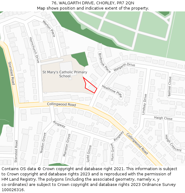 76, WALGARTH DRIVE, CHORLEY, PR7 2QN: Location map and indicative extent of plot