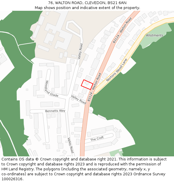 76, WALTON ROAD, CLEVEDON, BS21 6AN: Location map and indicative extent of plot