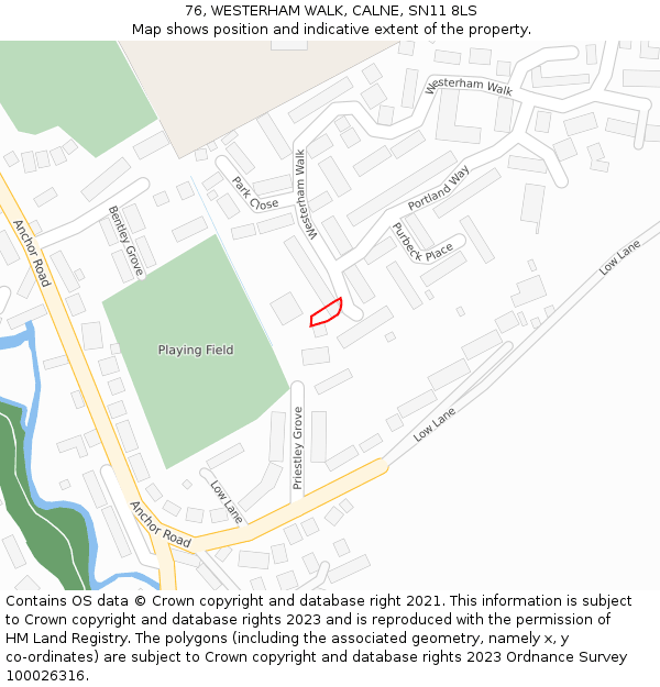 76, WESTERHAM WALK, CALNE, SN11 8LS: Location map and indicative extent of plot
