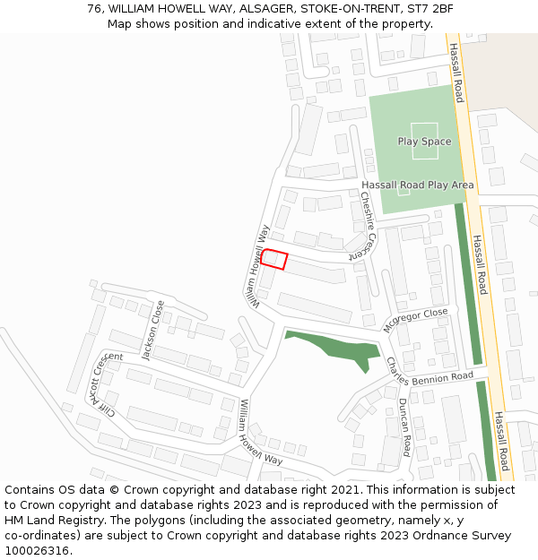 76, WILLIAM HOWELL WAY, ALSAGER, STOKE-ON-TRENT, ST7 2BF: Location map and indicative extent of plot