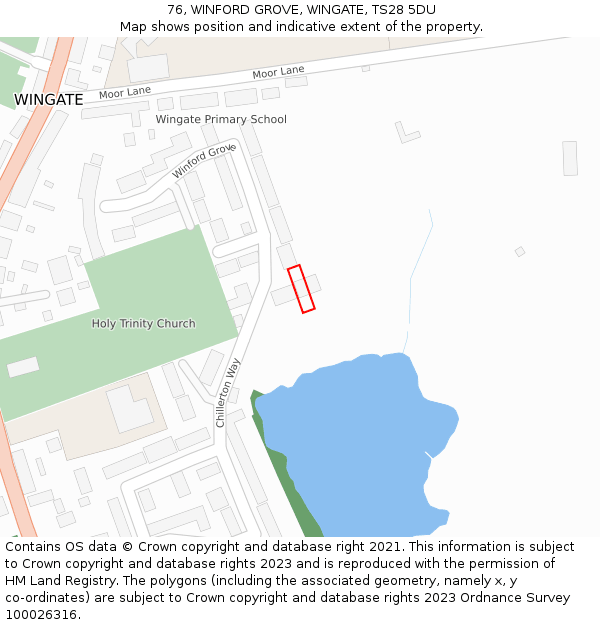 76, WINFORD GROVE, WINGATE, TS28 5DU: Location map and indicative extent of plot