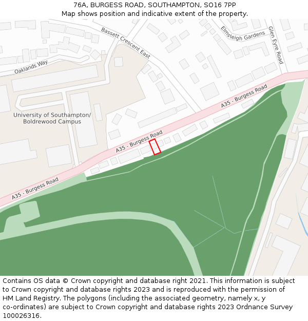 76A, BURGESS ROAD, SOUTHAMPTON, SO16 7PP: Location map and indicative extent of plot