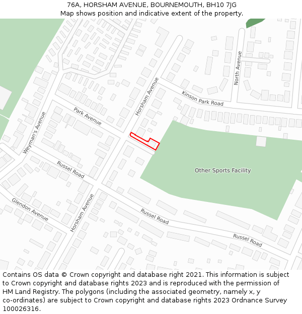 76A, HORSHAM AVENUE, BOURNEMOUTH, BH10 7JG: Location map and indicative extent of plot
