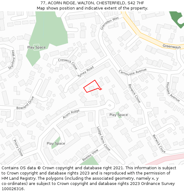 77, ACORN RIDGE, WALTON, CHESTERFIELD, S42 7HF: Location map and indicative extent of plot