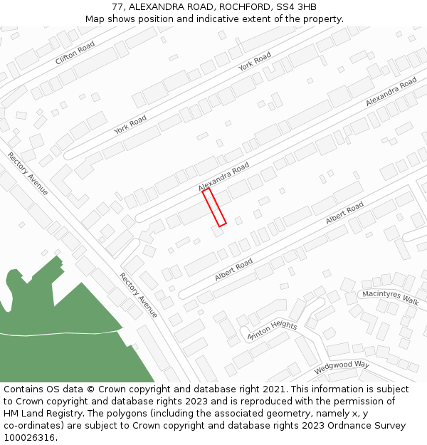 77, ALEXANDRA ROAD, ROCHFORD, SS4 3HB: Location map and indicative extent of plot