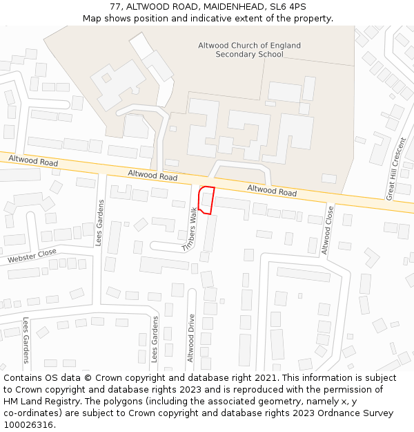 77, ALTWOOD ROAD, MAIDENHEAD, SL6 4PS: Location map and indicative extent of plot