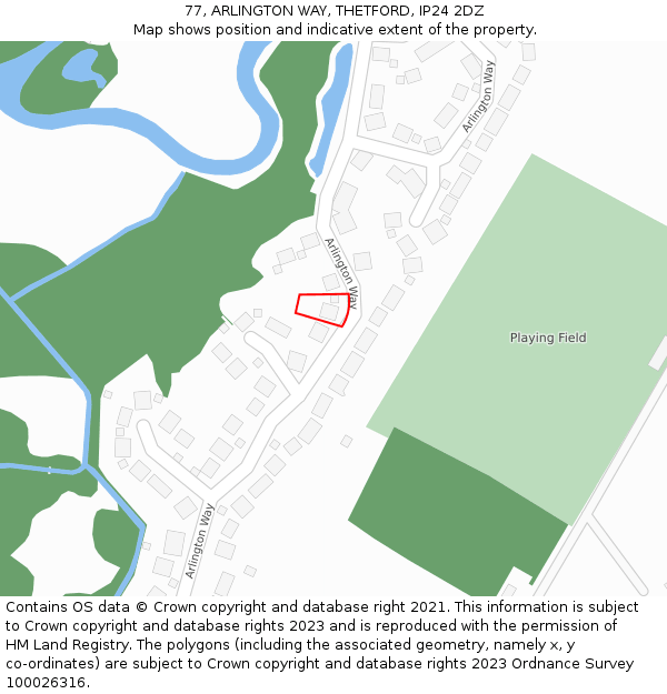 77, ARLINGTON WAY, THETFORD, IP24 2DZ: Location map and indicative extent of plot
