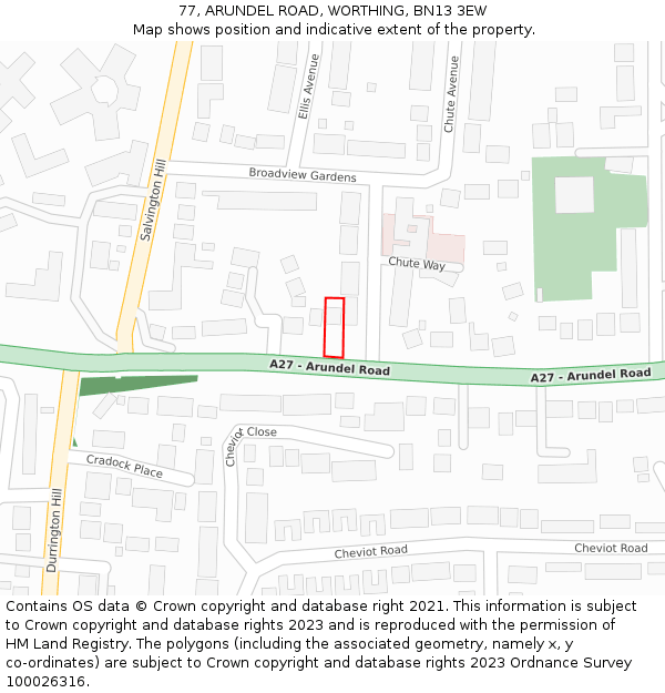 77, ARUNDEL ROAD, WORTHING, BN13 3EW: Location map and indicative extent of plot