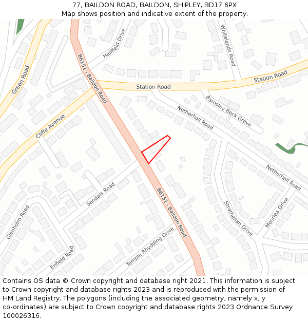 77, BAILDON ROAD, BAILDON, SHIPLEY, BD17 6PX: Location map and indicative extent of plot