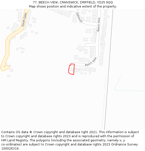 77, BEECH VIEW, CRANSWICK, DRIFFIELD, YO25 9QQ: Location map and indicative extent of plot