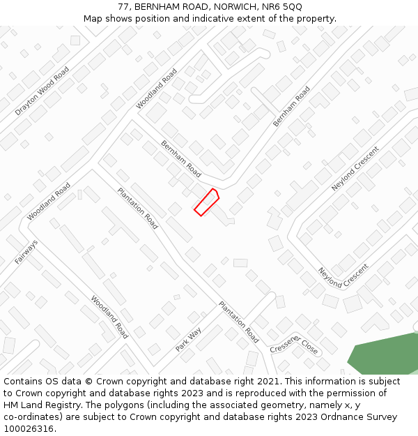 77, BERNHAM ROAD, NORWICH, NR6 5QQ: Location map and indicative extent of plot