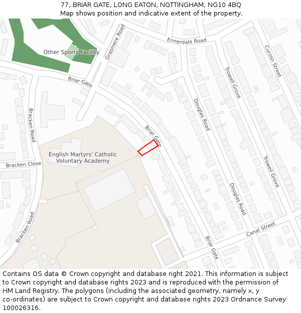 77, BRIAR GATE, LONG EATON, NOTTINGHAM, NG10 4BQ: Location map and indicative extent of plot