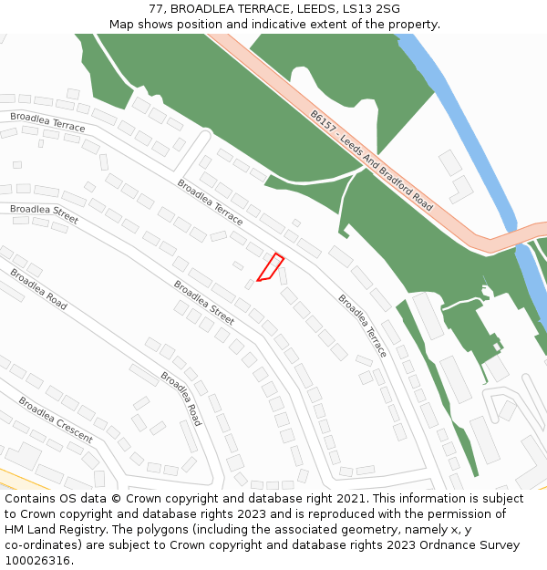 77, BROADLEA TERRACE, LEEDS, LS13 2SG: Location map and indicative extent of plot