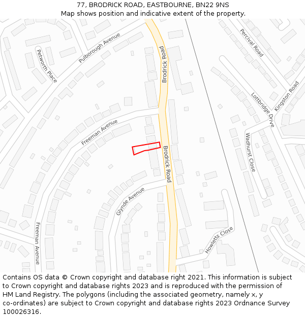 77, BRODRICK ROAD, EASTBOURNE, BN22 9NS: Location map and indicative extent of plot