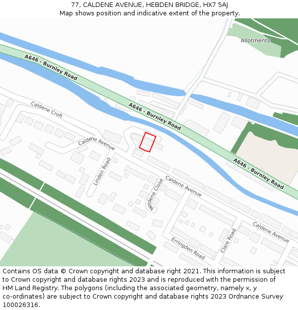 77, CALDENE AVENUE, HEBDEN BRIDGE, HX7 5AJ: Location map and indicative extent of plot