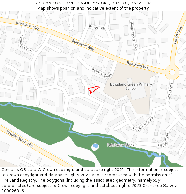 77, CAMPION DRIVE, BRADLEY STOKE, BRISTOL, BS32 0EW: Location map and indicative extent of plot