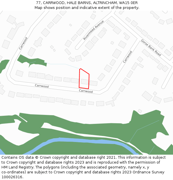 77, CARRWOOD, HALE BARNS, ALTRINCHAM, WA15 0ER: Location map and indicative extent of plot