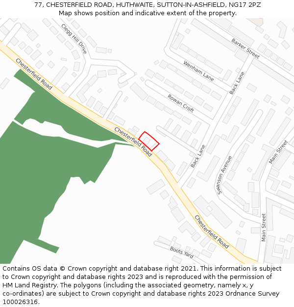 77, CHESTERFIELD ROAD, HUTHWAITE, SUTTON-IN-ASHFIELD, NG17 2PZ: Location map and indicative extent of plot