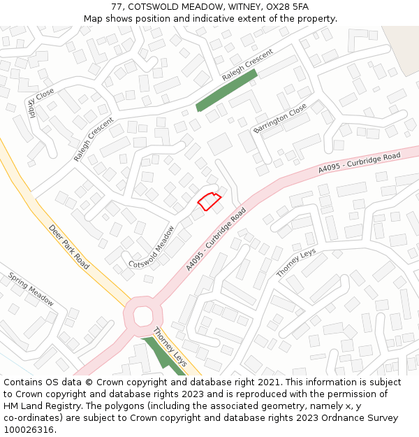 77, COTSWOLD MEADOW, WITNEY, OX28 5FA: Location map and indicative extent of plot