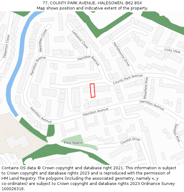 77, COUNTY PARK AVENUE, HALESOWEN, B62 8SX: Location map and indicative extent of plot