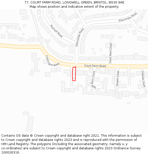 77, COURT FARM ROAD, LONGWELL GREEN, BRISTOL, BS30 9AE: Location map and indicative extent of plot