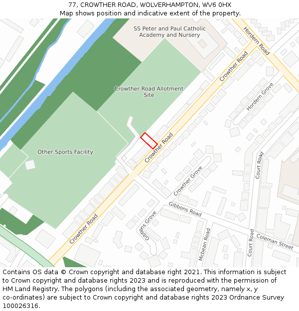 77, CROWTHER ROAD, WOLVERHAMPTON, WV6 0HX: Location map and indicative extent of plot