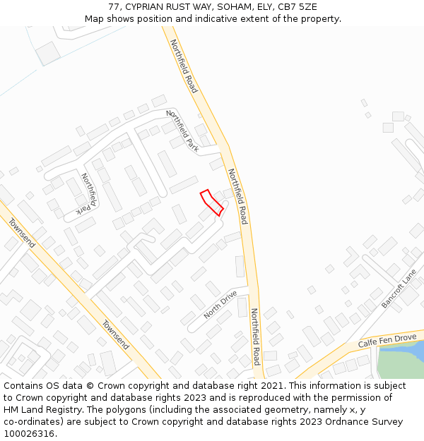 77, CYPRIAN RUST WAY, SOHAM, ELY, CB7 5ZE: Location map and indicative extent of plot