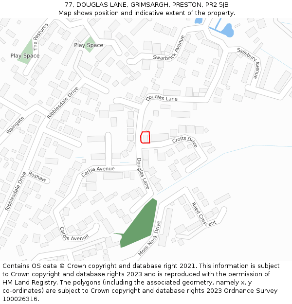 77, DOUGLAS LANE, GRIMSARGH, PRESTON, PR2 5JB: Location map and indicative extent of plot