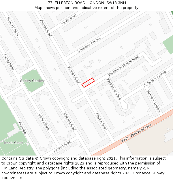 77, ELLERTON ROAD, LONDON, SW18 3NH: Location map and indicative extent of plot