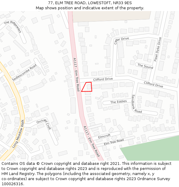 77, ELM TREE ROAD, LOWESTOFT, NR33 9ES: Location map and indicative extent of plot