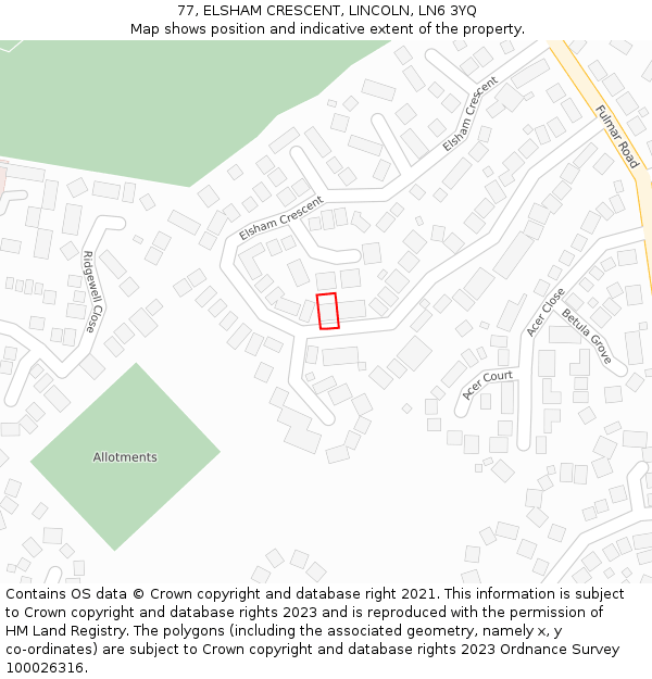 77, ELSHAM CRESCENT, LINCOLN, LN6 3YQ: Location map and indicative extent of plot