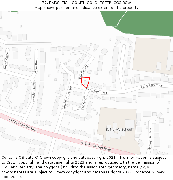 77, ENDSLEIGH COURT, COLCHESTER, CO3 3QW: Location map and indicative extent of plot
