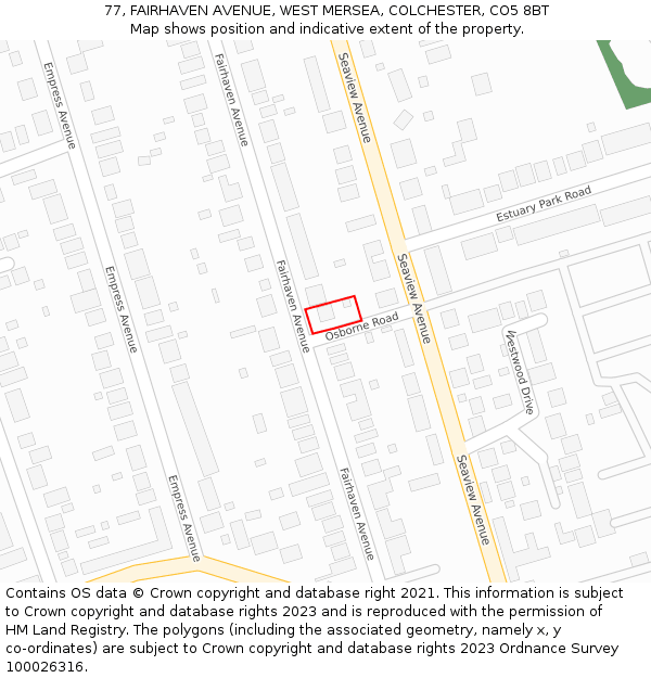 77, FAIRHAVEN AVENUE, WEST MERSEA, COLCHESTER, CO5 8BT: Location map and indicative extent of plot