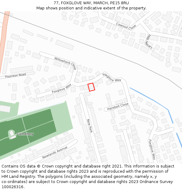 77, FOXGLOVE WAY, MARCH, PE15 8RU: Location map and indicative extent of plot