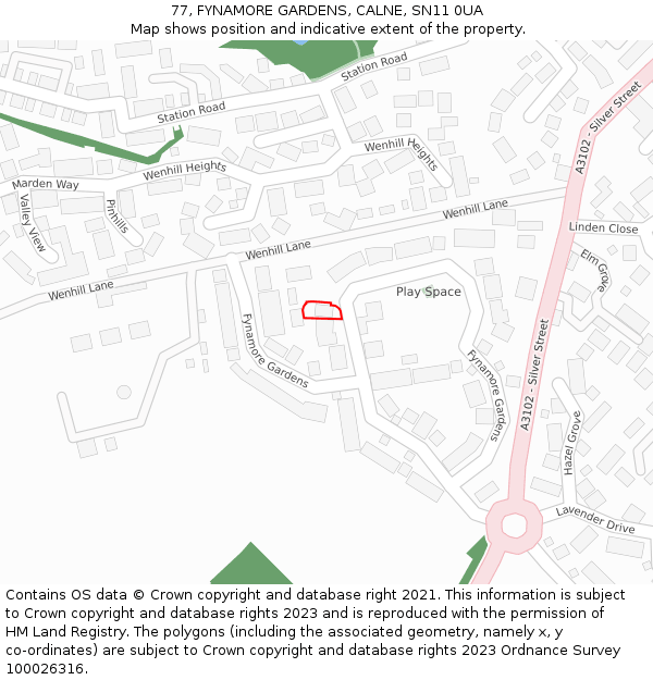 77, FYNAMORE GARDENS, CALNE, SN11 0UA: Location map and indicative extent of plot