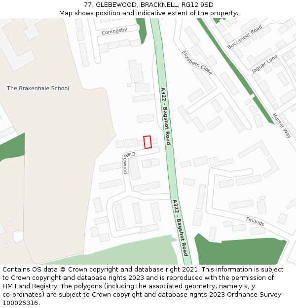 77, GLEBEWOOD, BRACKNELL, RG12 9SD: Location map and indicative extent of plot