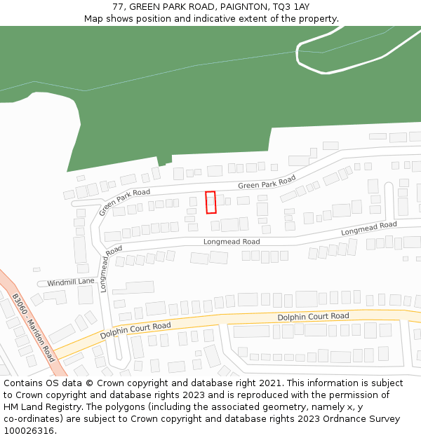 77, GREEN PARK ROAD, PAIGNTON, TQ3 1AY: Location map and indicative extent of plot