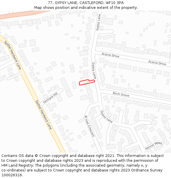 77, GYPSY LANE, CASTLEFORD, WF10 3PA: Location map and indicative extent of plot
