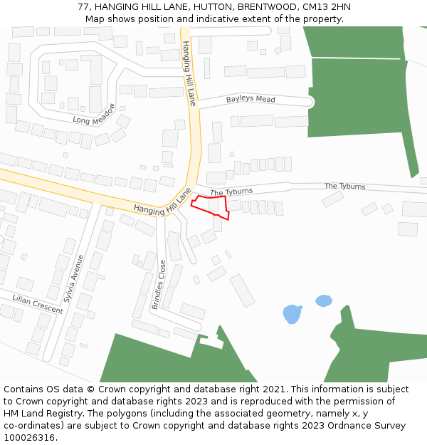 77, HANGING HILL LANE, HUTTON, BRENTWOOD, CM13 2HN: Location map and indicative extent of plot