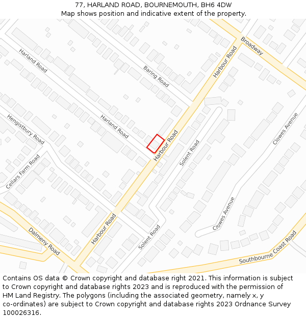 77, HARLAND ROAD, BOURNEMOUTH, BH6 4DW: Location map and indicative extent of plot