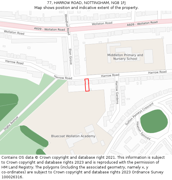 77, HARROW ROAD, NOTTINGHAM, NG8 1FJ: Location map and indicative extent of plot