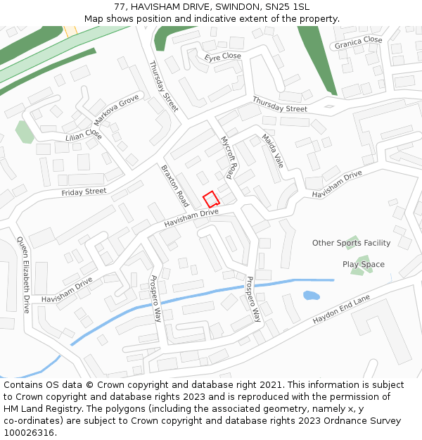 77, HAVISHAM DRIVE, SWINDON, SN25 1SL: Location map and indicative extent of plot