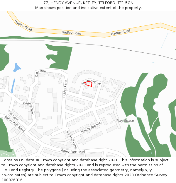 77, HENDY AVENUE, KETLEY, TELFORD, TF1 5GN: Location map and indicative extent of plot