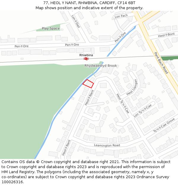 77, HEOL Y NANT, RHIWBINA, CARDIFF, CF14 6BT: Location map and indicative extent of plot