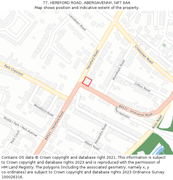 77, HEREFORD ROAD, ABERGAVENNY, NP7 6AA: Location map and indicative extent of plot