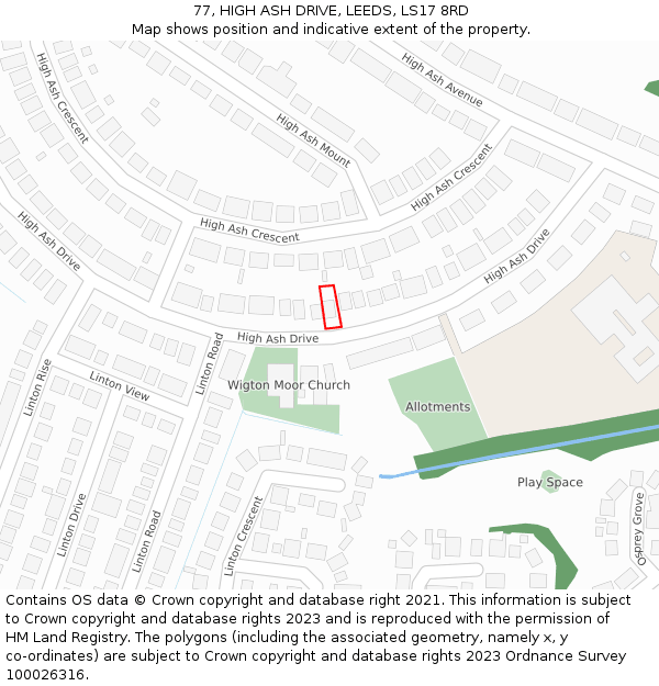 77, HIGH ASH DRIVE, LEEDS, LS17 8RD: Location map and indicative extent of plot