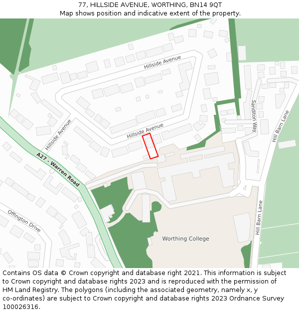 77, HILLSIDE AVENUE, WORTHING, BN14 9QT: Location map and indicative extent of plot