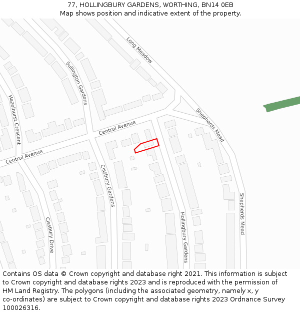 77, HOLLINGBURY GARDENS, WORTHING, BN14 0EB: Location map and indicative extent of plot